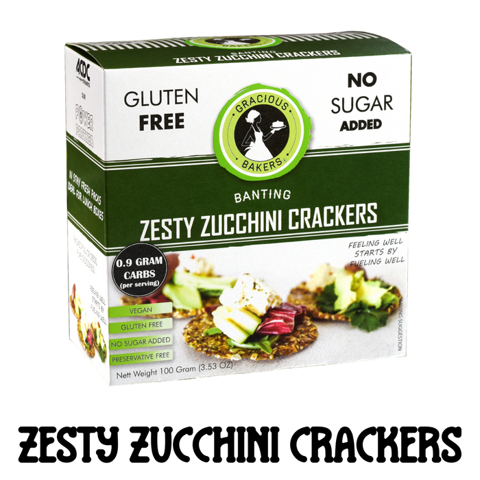 Gluten free zesty zucchini Seed Crackers from Gracious Bakers. Sugar free, and suitable for Diabetics, banting, and keto diets