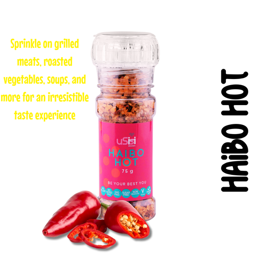 uSisi Brands haibo hot chilli spice grinder. Sugar free, gluten free, suitable for Diabetics, Keto, and Banting