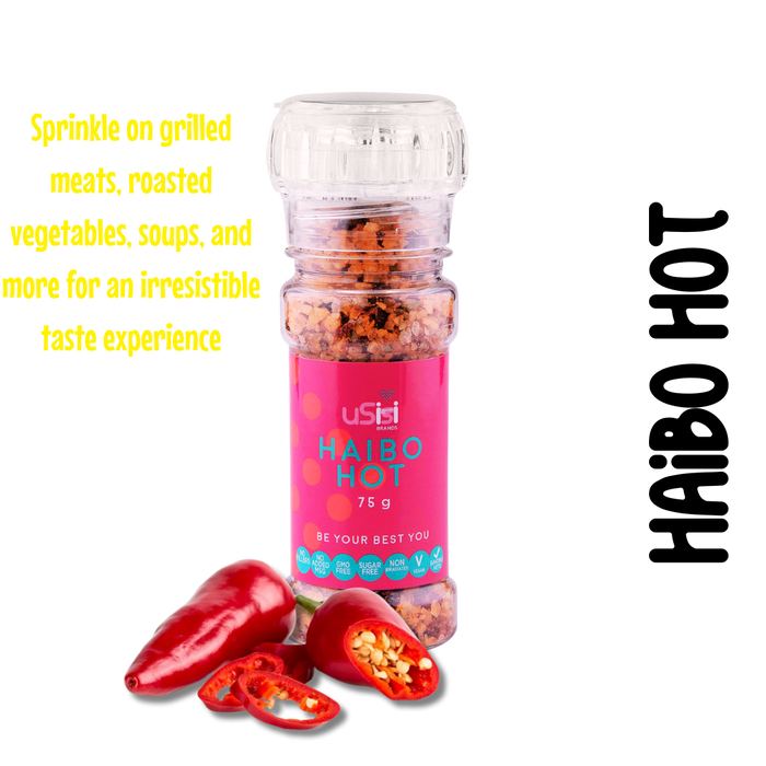 uSisi Brands haibo hot chilli spice grinder. Sugar free, gluten free, suitable for Diabetics, Keto, and Banting